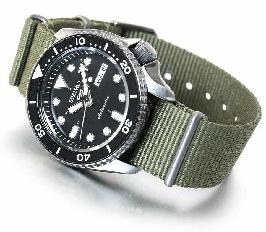 Seiko 5 Sport Automatic Black Dial Green Nylon Strap Watch For Men - SRPD65K4 wholesalehk.shop