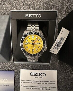 Seiko 5 Sport SKX GMT US Special Creation Automatic Yellow Dial Silver Steel Strap Watch for Men - SSK017K1 wholesalehk.shop