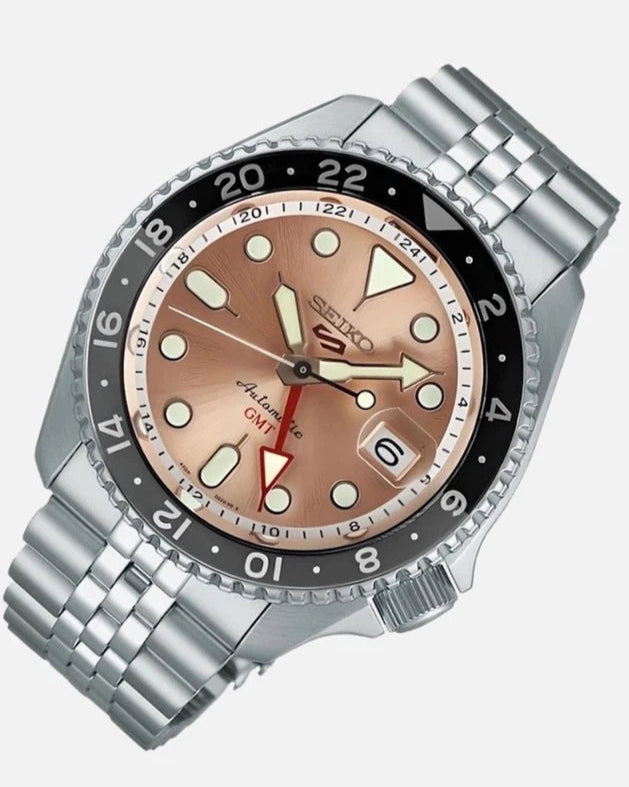 Seiko 5 Sports GMT Thong Sia Limited Edition Brown Dial Silver Steel Strap Watch for Men - SSK043K1 wholesalehk.shop