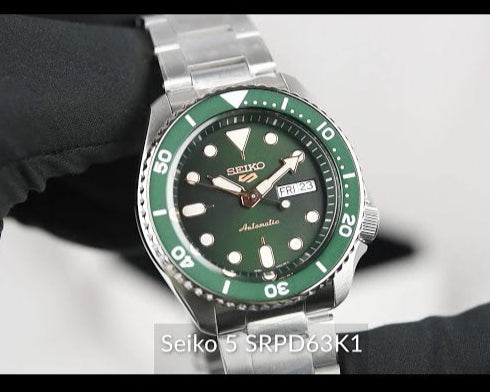 Seiko 5 Sports Automatic Analog Green Dial Silver Steel Strap Watch For Men - SRPD63K1 wholesalehk.shop