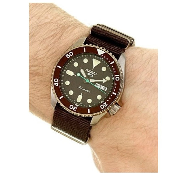 Seiko 5 Sport Automatic Brown Dial Brown Nylon Strap Watch For Men - SRPD85K1 wholesalehk.shop