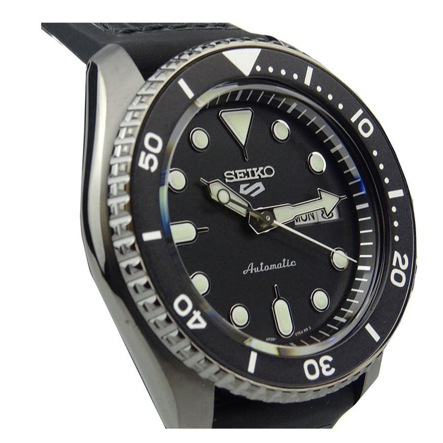 Seiko 5 Sport Automatic Black Dial Black Silicone Strap Watch For Men - SRPD65K3 wholesalehk.shop