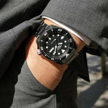 Seiko 5 Sports Automatic Black Dial Black Steel Strap Watch For Men - SRPD65K1 wholesalehk.shop