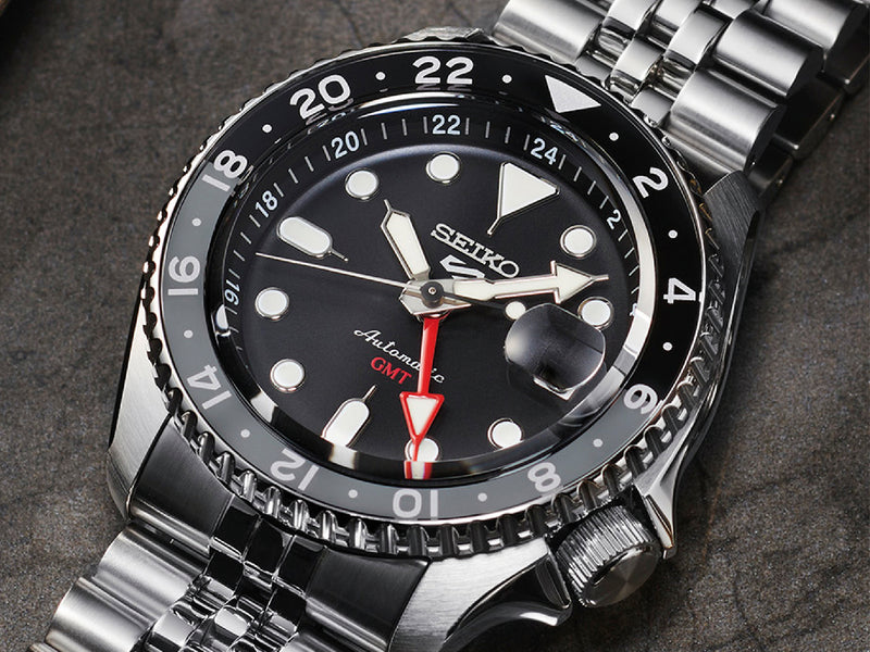 Seiko 5 Sports Automatic GMT Black Dial Silver Steel Strap Watch For Men - SSK001K1 wholesalehk.shop