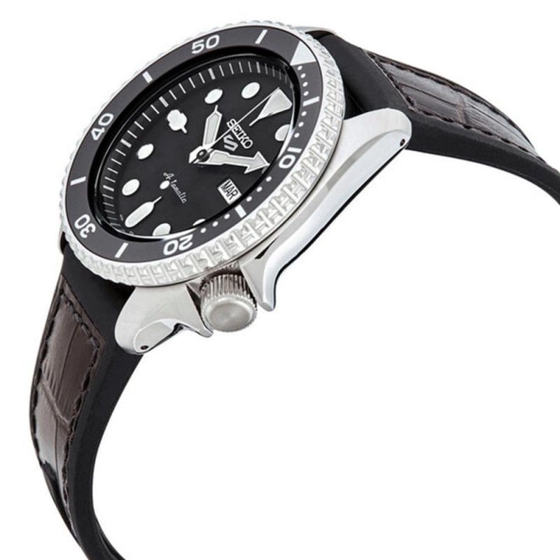 Seiko 5 Sports SKX Automatic Black Dial Black Leather Strap Watch for Men - SRPD55K2 wholesalehk.shop