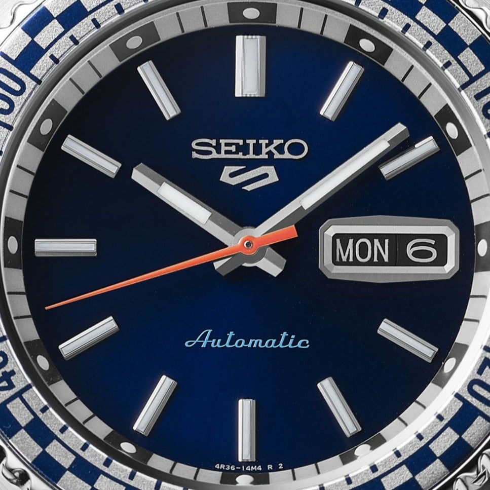 Seiko 5 Sports Petrol Blue Checker Flag Special Edition Blue Dial Silver Steel Strap Watch For Men - SRPK65K1 wholesalehk.shop