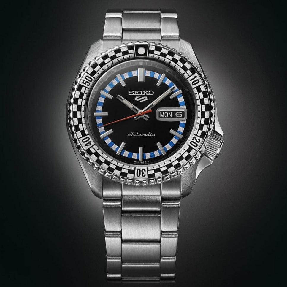 Seiko 5 Sports Checker Flag Special Edition Black Dial Silver Steel Strap Watch For Men - SRPK67K1 wholesalehk.shop