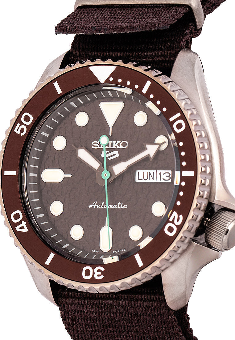 Seiko 5 Sport Automatic Brown Dial Brown Nylon Strap Watch For Men - SRPD85K1 wholesalehk.shop