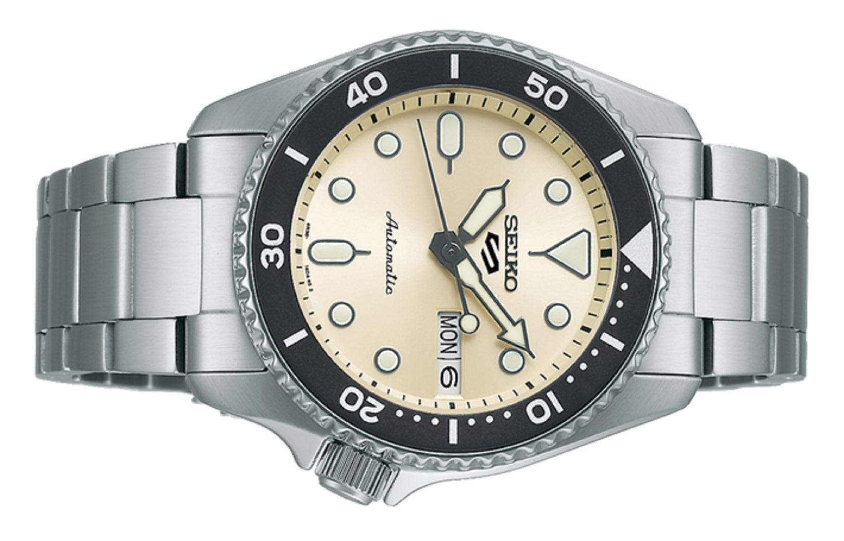 Seiko 5 Sports SKX Automatic Cream Dial Silver Steel Strap Watch For Men - SRPK31K1 wholesalehk.shop