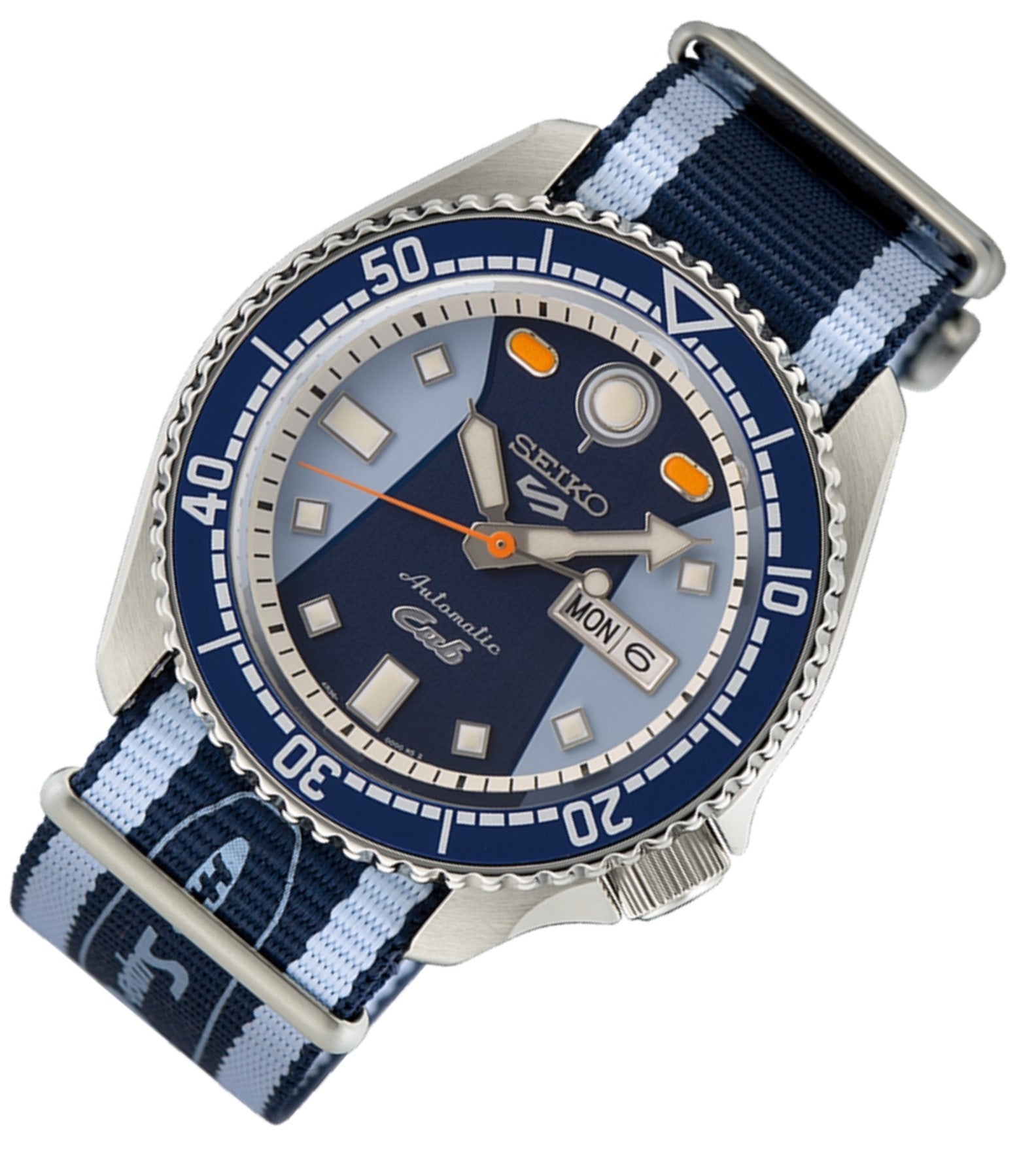 Seiko 5 Sports Honda Super Cub Limited Edition Blue Dial Two Tone NATO Strap Watch For Men - SRPK37K1 wholesalehk.shop