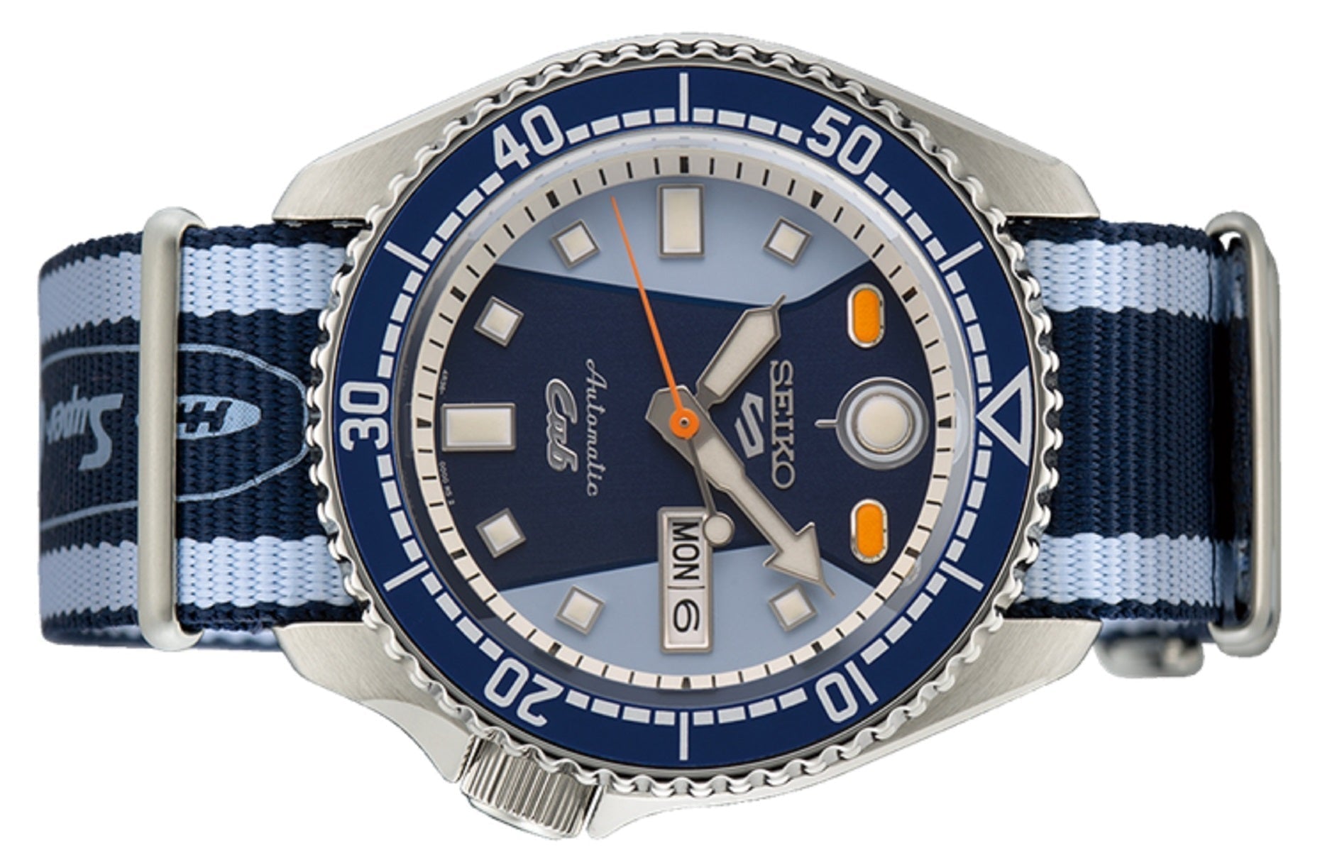 Seiko 5 Sports Honda Super Cub Limited Edition Blue Dial Two Tone NATO Strap Watch For Men - SRPK37K1 wholesalehk.shop