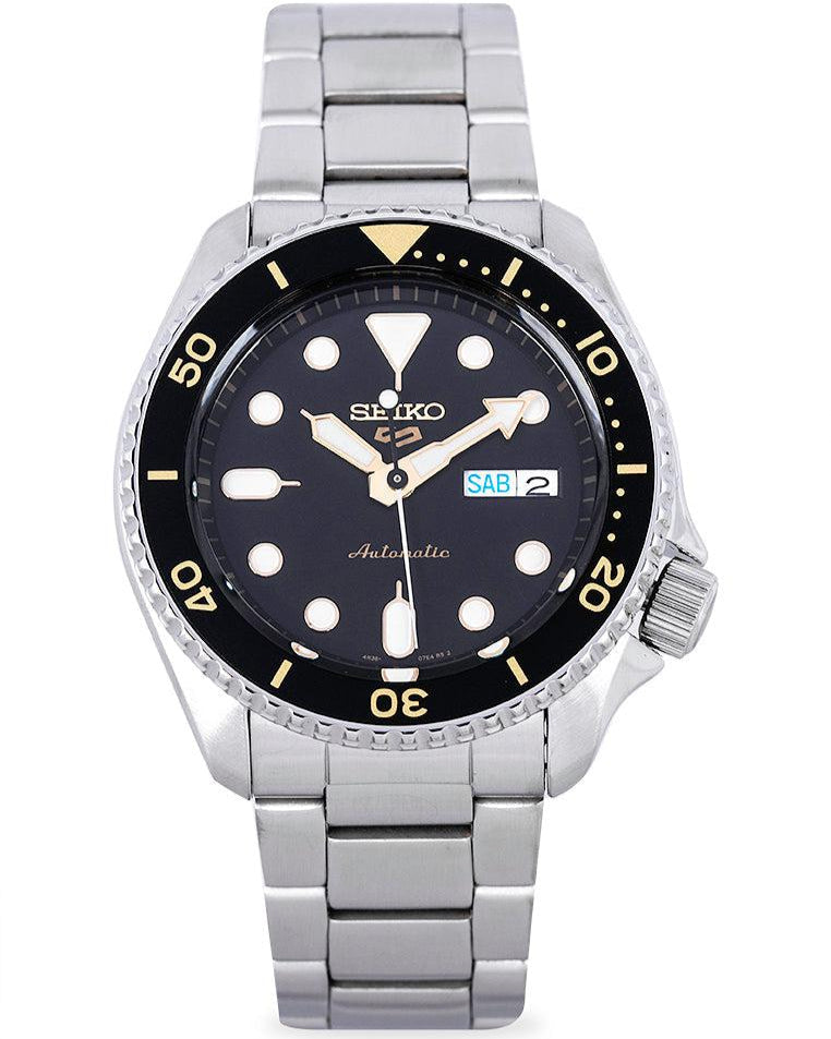 Seiko 5 Sports Automatic Black Dial Silver Steel Strap Watch For Men - SRPD57K1 wholesalehk.shop