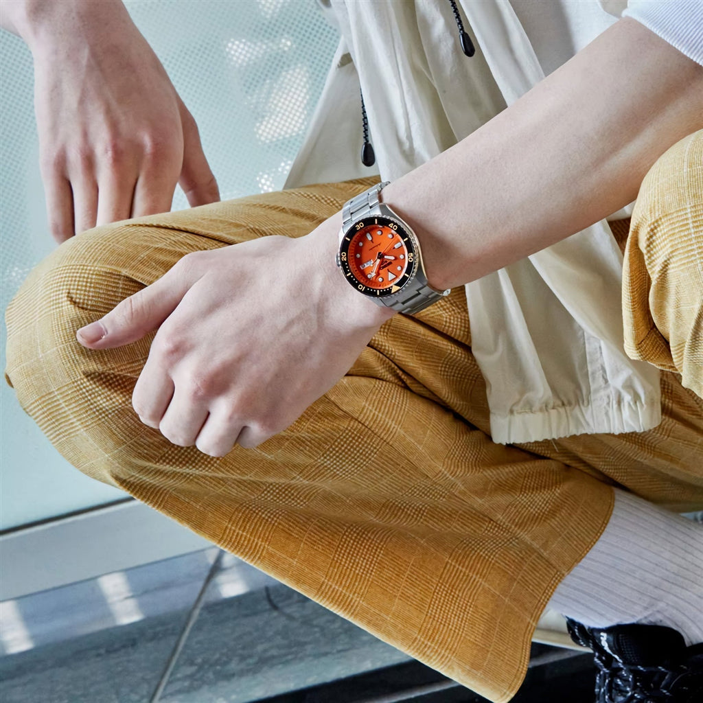 Seiko 5 Sports Automatic Orange Dial Silver Steel Strap Watch For Men - SRPD59K1 wholesalehk.shop