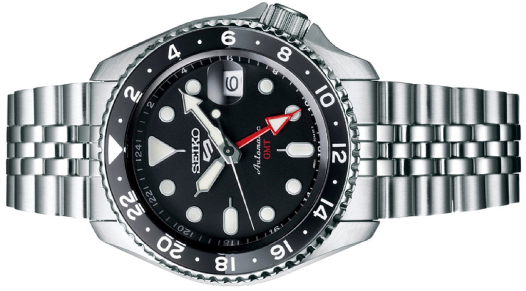 Seiko 5 Sports Automatic GMT Black Dial Silver Steel Strap Watch For Men - SSK001K1 wholesalehk.shop