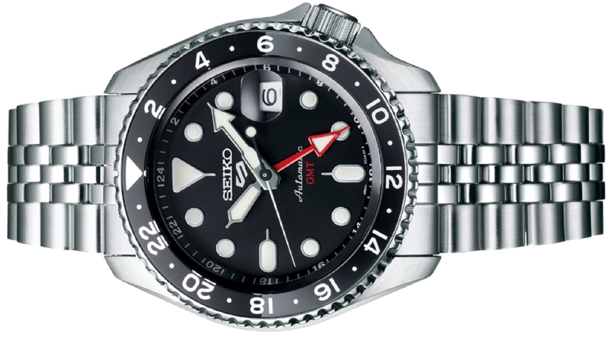 Seiko 5 Sports Automatic GMT Black Dial Silver Steel Strap Watch For Men - SSK001K1 wholesalehk.shop