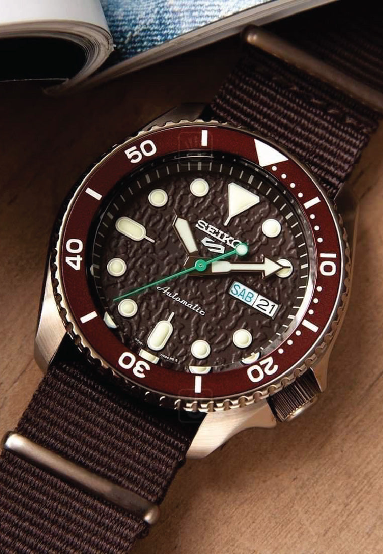 Seiko 5 Sport Automatic Brown Dial Brown Nylon Strap Watch For Men - SRPD85K1 wholesalehk.shop