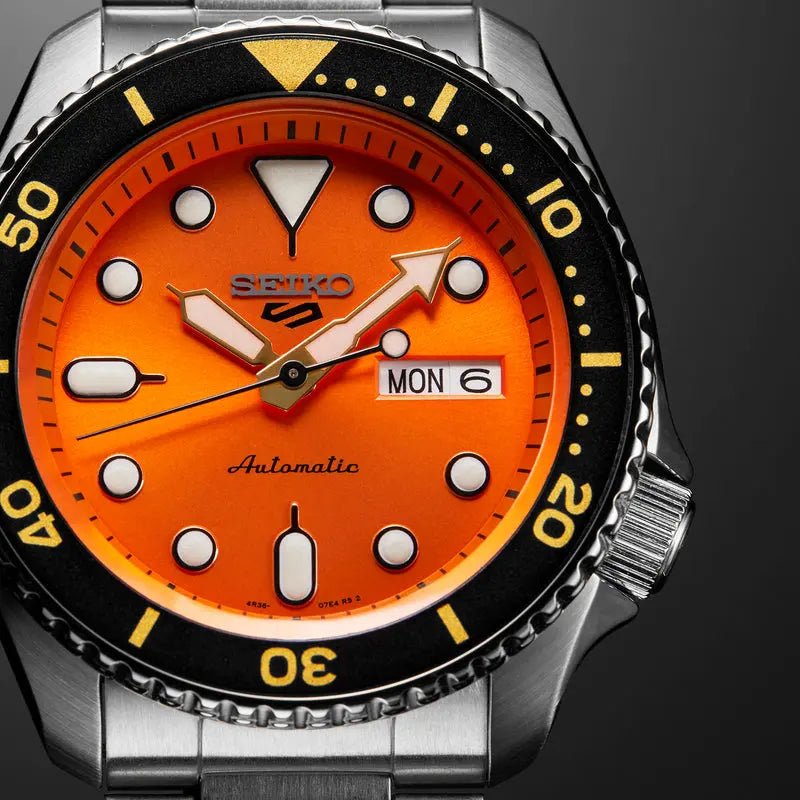 Seiko 5 Sports Automatic Orange Dial Silver Steel Strap Watch For Men - SRPD59K1 wholesalehk.shop