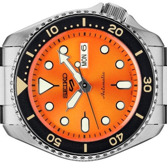 Seiko 5 Sports Automatic Orange Dial Silver Steel Strap Watch For Men - SRPD59K1 wholesalehk.shop