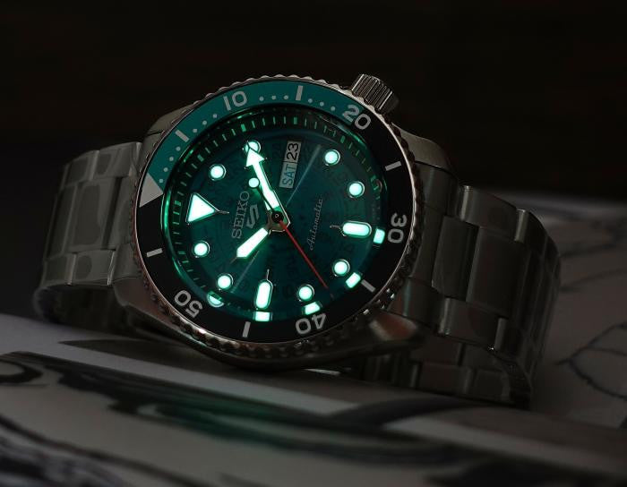 Seiko 5 Sports SKX Skeleton Green Dial Silver Steel Strap Watch For Men - SRPJ45K1 wholesalehk.shop
