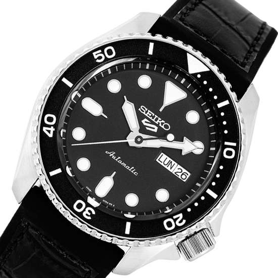Seiko 5 Sports SKX Automatic Black Dial Black Leather Strap Watch for Men - SRPD55K2 wholesalehk.shop