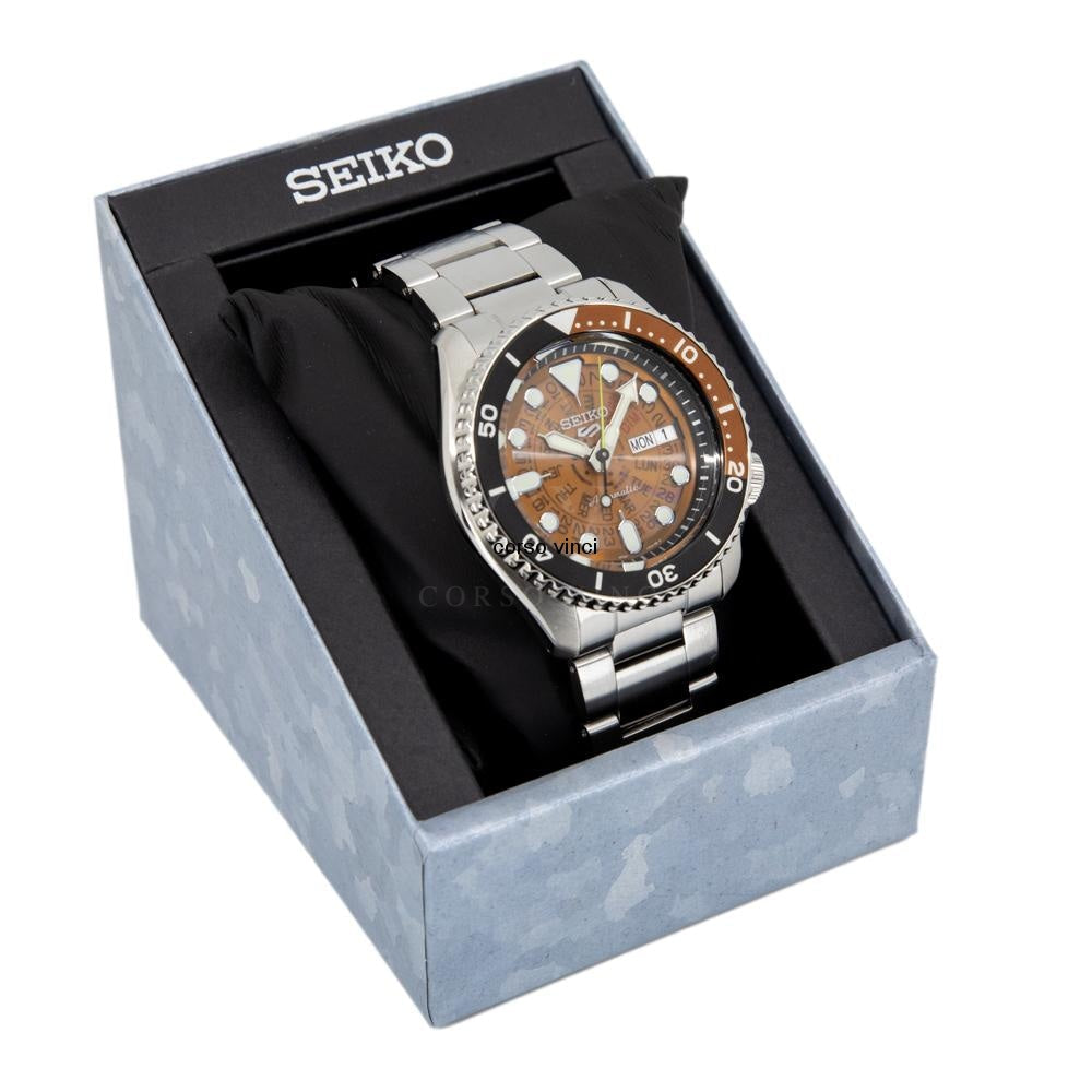 Seiko 5 Sports Sonar Special Edition Brown Dial Silver Steel Strap Watch For Men - SRPJ47K1 wholesalehk.shop