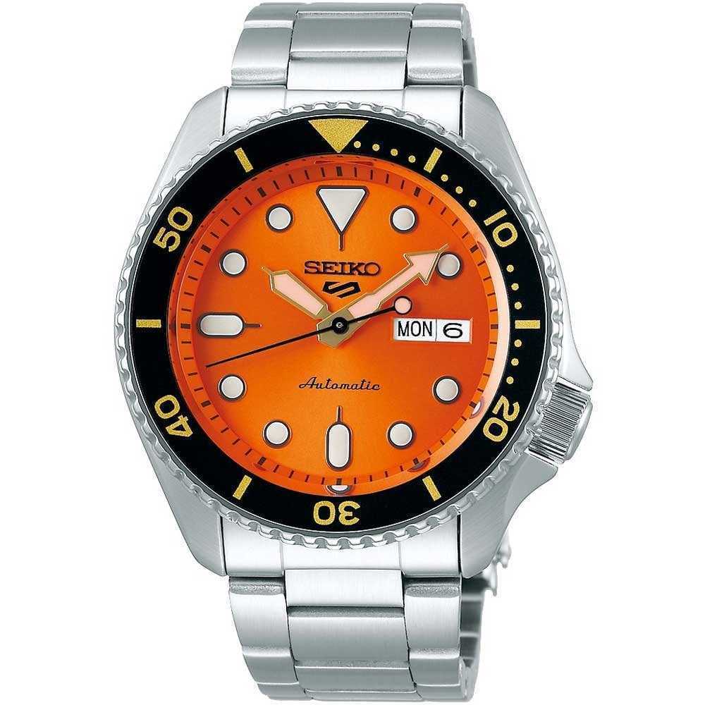 Seiko 5 Sports GMT Automatic Orange Dial Silver Steel Strap Watch For Men - SSK005K1 wholesalehk.shop