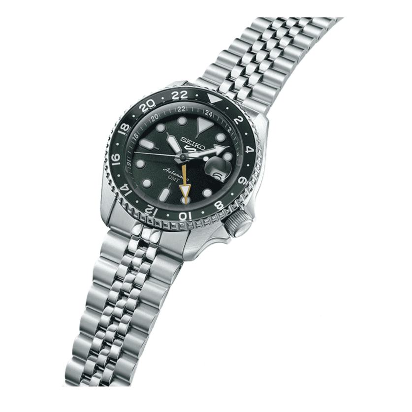 Seiko 5 Sports SKX GMT Automatic Green Dial Silver Steel Strap Watch For Men - SSK035K1 wholesalehk.shop