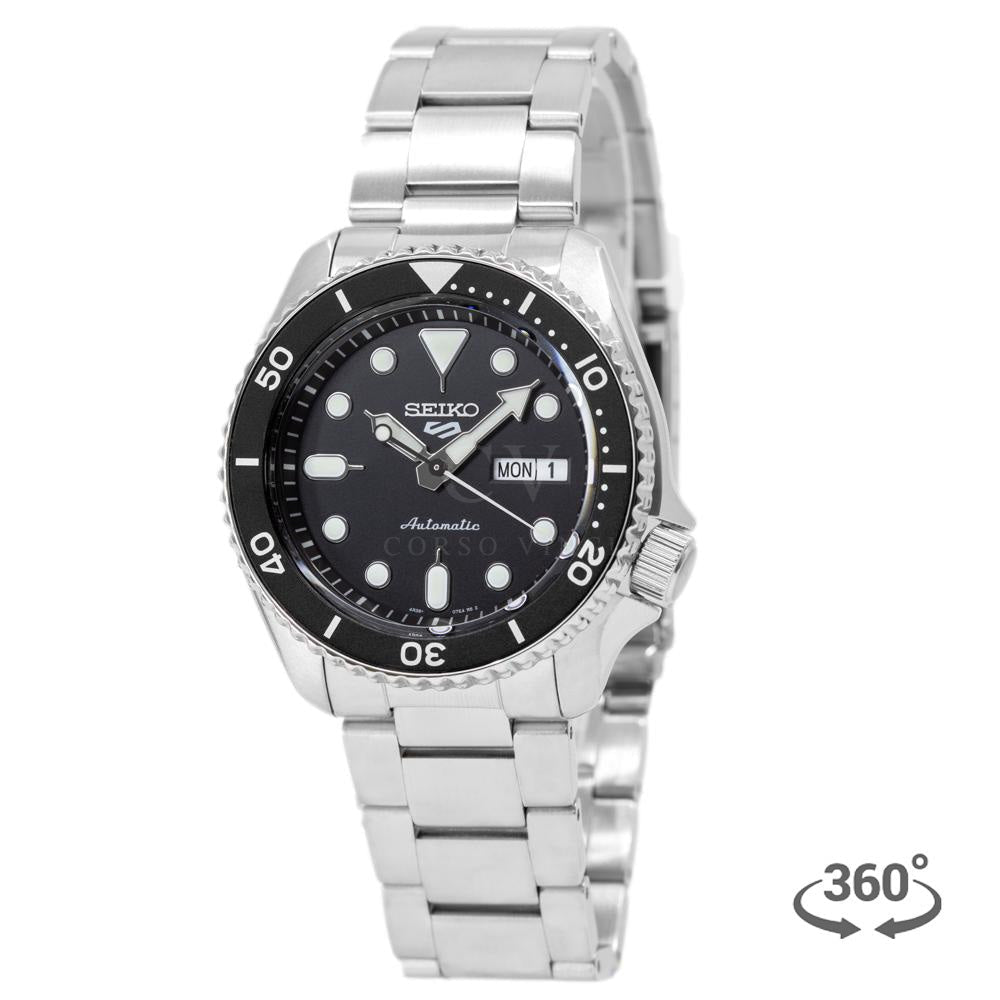 Seiko 5 Sports Automatic Day Date Black Dial Silver Steel Strap Watch for Men - SRPD55K1 wholesalehk.shop