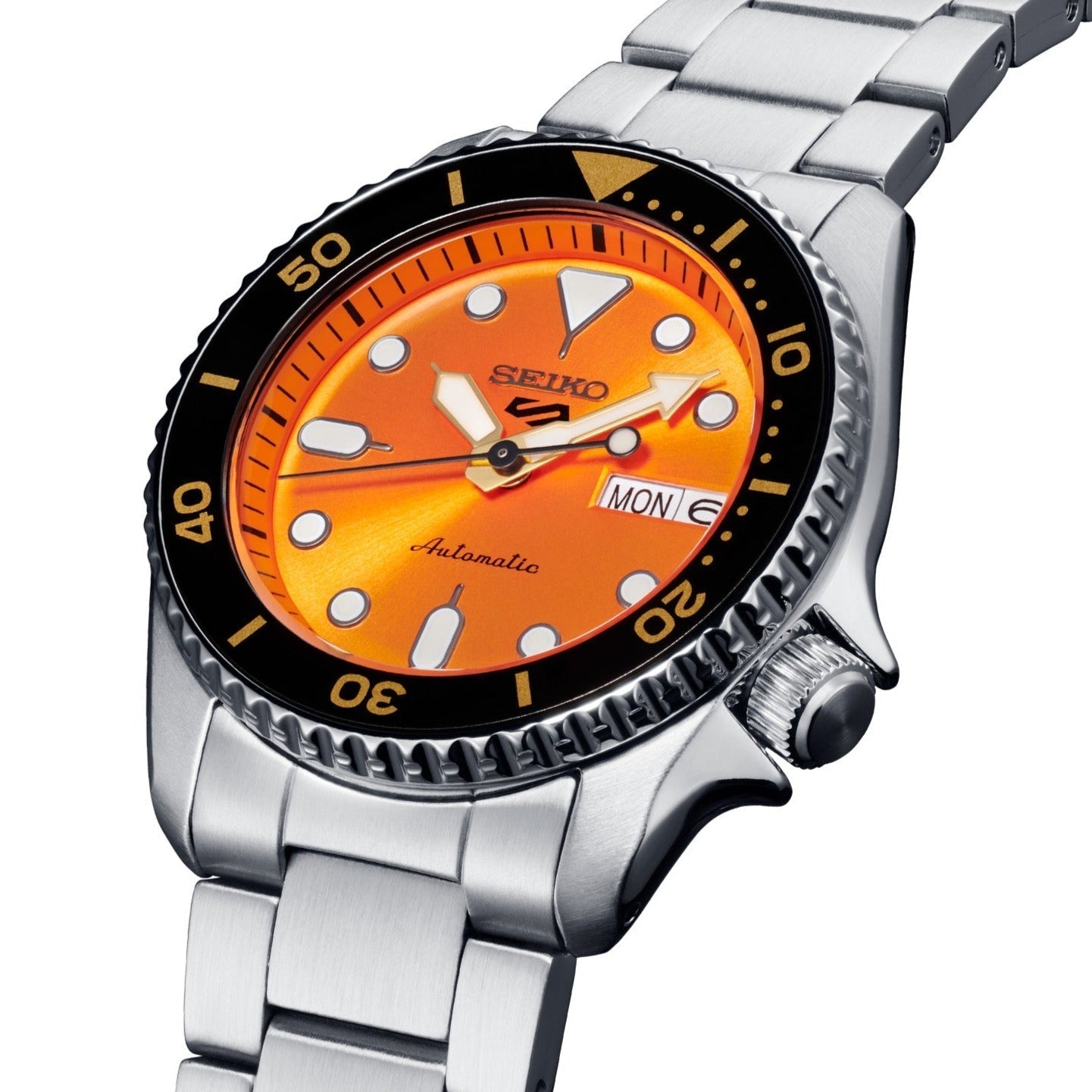 Seiko 5 Sports Automatic Orange Dial Silver Steel Strap Watch For Men - SRPD59K1 wholesalehk.shop