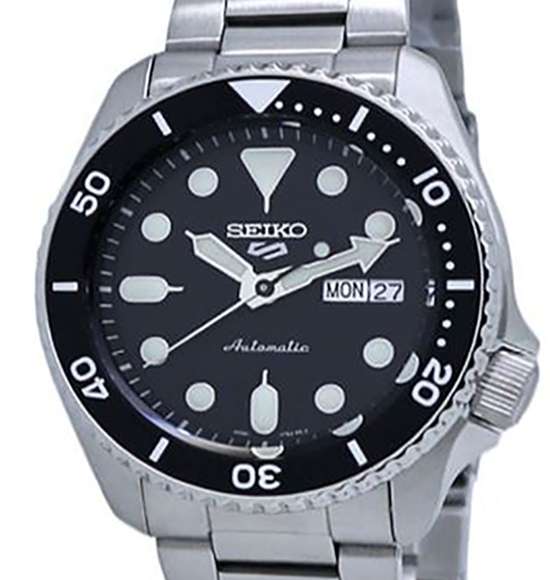Seiko 5 Sports Automatic Day Date Black Dial Silver Steel Strap Watch for Men - SRPD55K1 wholesalehk.shop