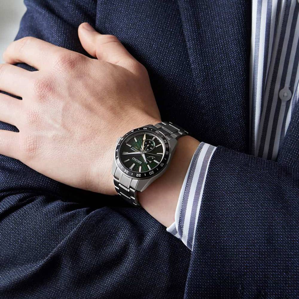 Seiko Presage Sharp Edged Series GMT Green Dial Silver Steel Strap Watch For Men - SPB219J1 wholesalehk.shop