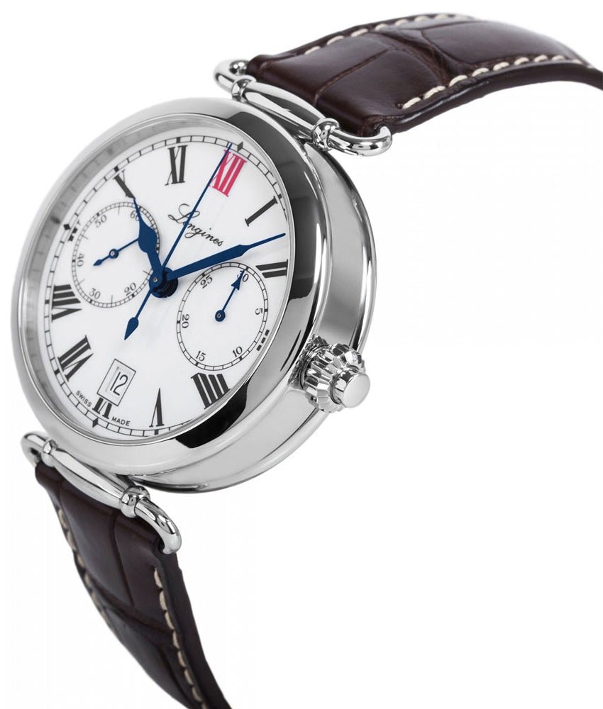 Special Edition Longines Heritage Chronograph Steel White Dial Date Brown Leather Strap Mens Watch L2.776.4.21.3 wholesalehk.shop