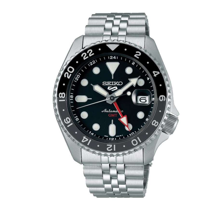 Seiko 5 Sports Automatic GMT Black Dial Silver Steel Strap Watch For Men - SSK001K1 wholesalehk.shop