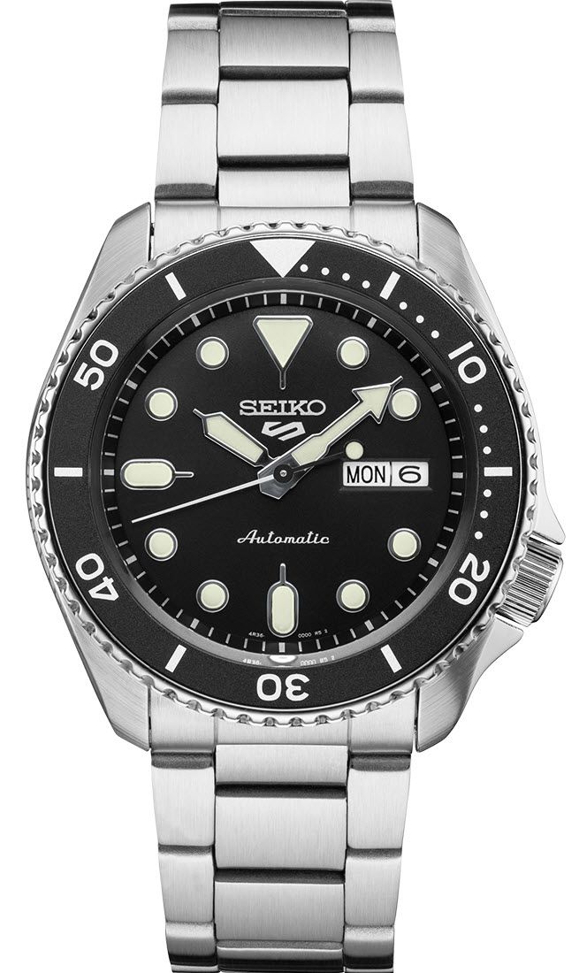 Seiko 5 Sports Automatic Day Date Black Dial Silver Steel Strap Watch for Men - SRPD55K1 wholesalehk.shop
