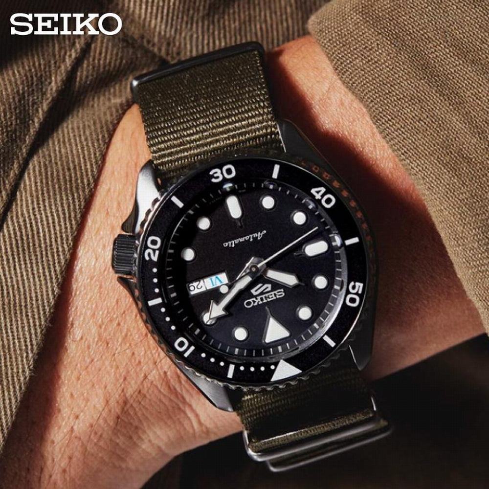 Seiko 5 Sport Automatic Black Dial Green Nylon Strap Watch For Men - SRPD65K4 wholesalehk.shop