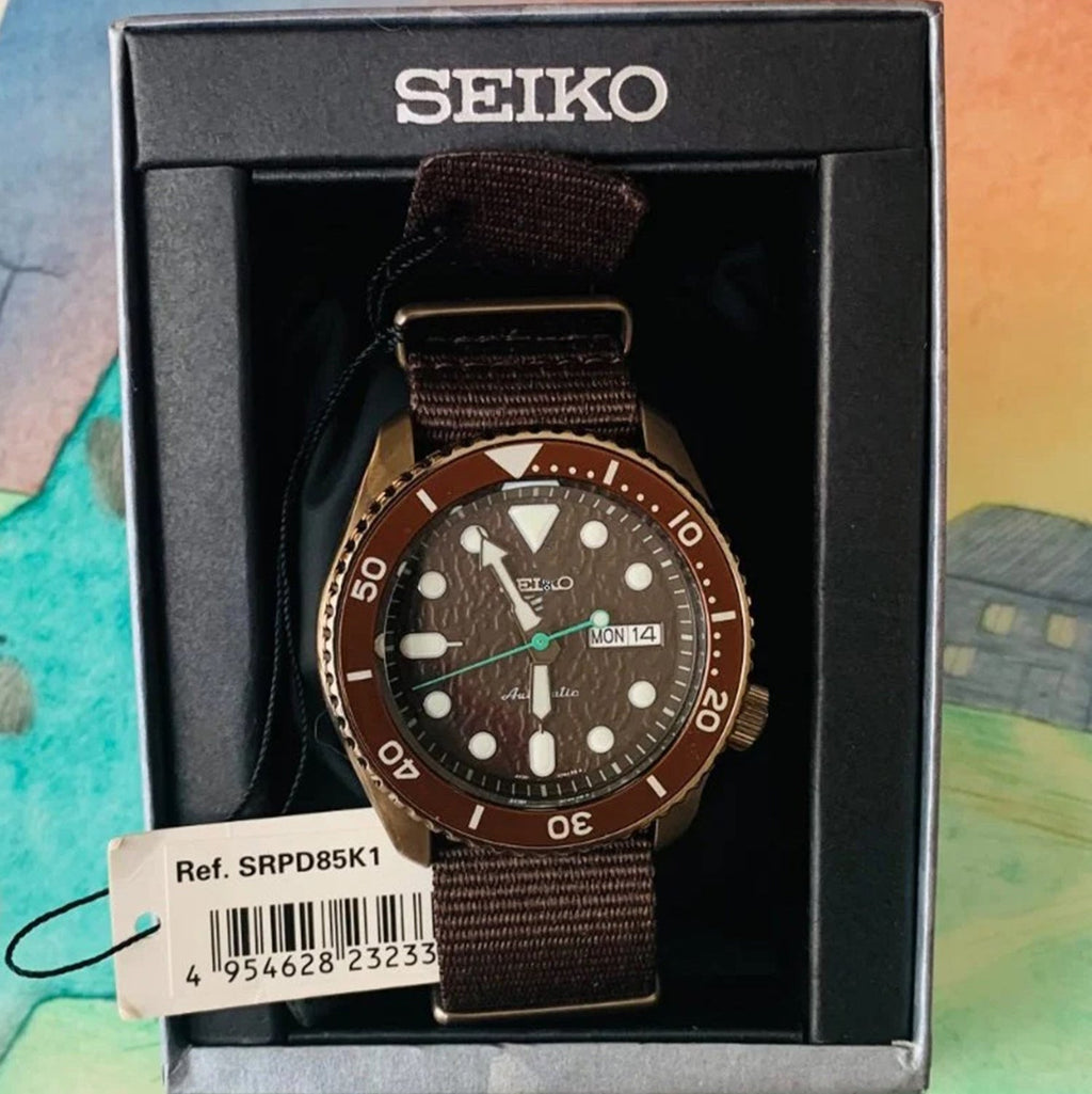 Seiko 5 Sport Automatic Brown Dial Brown Nylon Strap Watch For Men - SRPD85K1 wholesalehk.shop