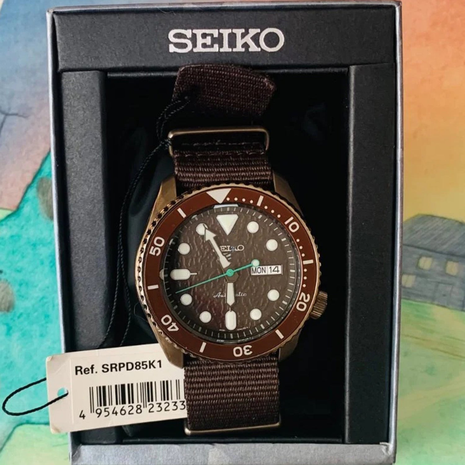 Seiko 5 Sport Automatic Brown Dial Brown Nylon Strap Watch For Men - SRPD85K1 wholesalehk.shop