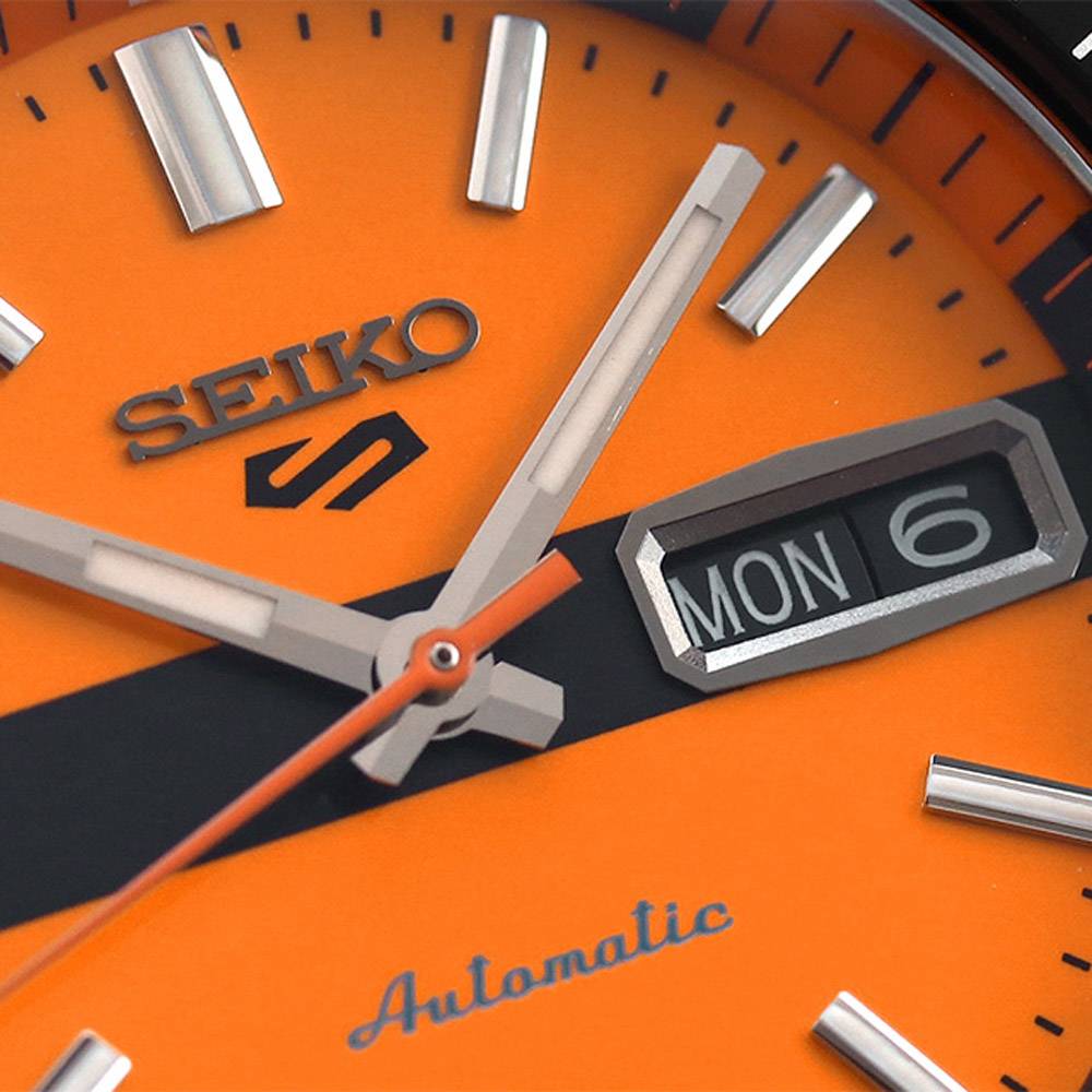 Seiko 5 Sports Double Hurricane Retro Orange Dial Silver Steel Strap Watch For Men - SRPK11K1 wholesalehk.shop