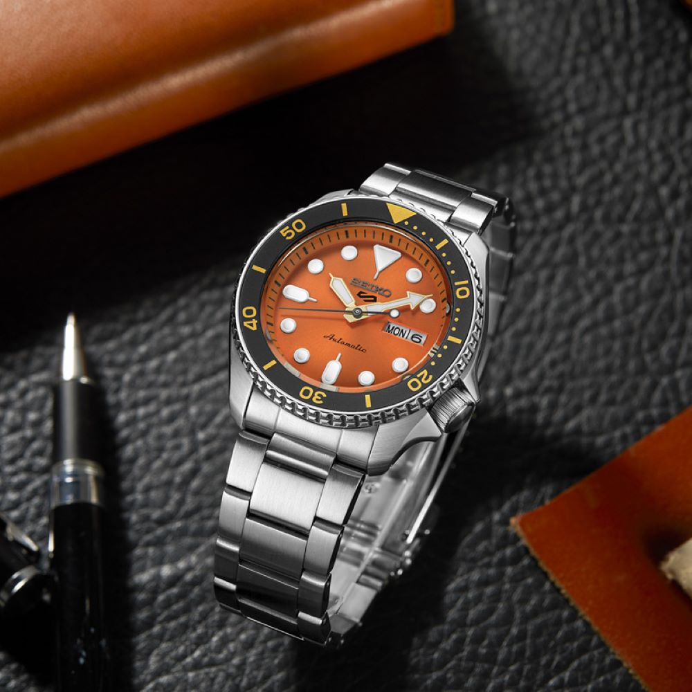 Seiko 5 Sports GMT Automatic Orange Dial Silver Steel Strap Watch For Men - SSK005K1 wholesalehk.shop