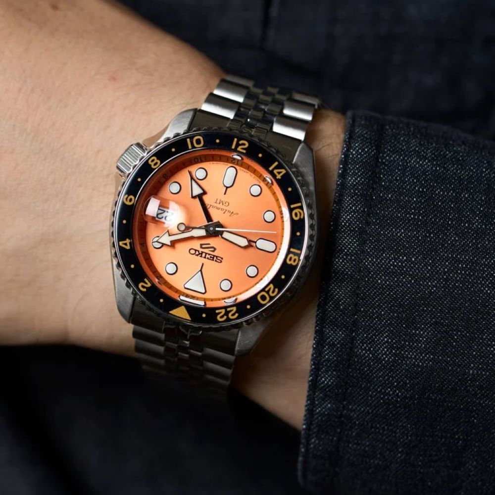 Seiko 5 Sports GMT Automatic Orange Dial Silver Steel Strap Watch For Men - SSK005K1 wholesalehk.shop