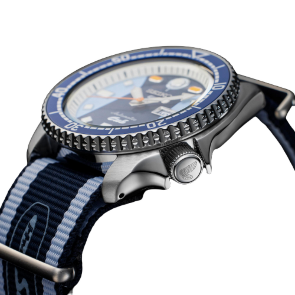 Seiko 5 Sports Honda Super Cub Limited Edition Blue Dial Two Tone NATO Strap Watch For Men - SRPK37K1 wholesalehk.shop