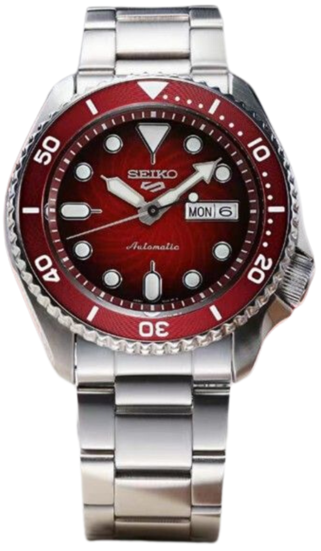 Seiko 5 Sports Mechanical Limited Edition Red Dial Silver Steel Strap Watch For Men - SRPK63K1 wholesalehk.shop