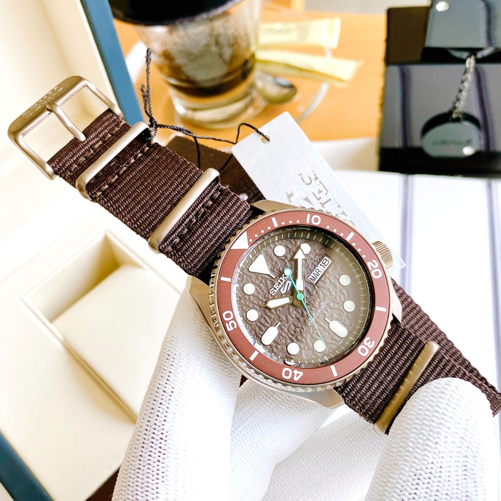 Seiko 5 Sport Automatic Brown Dial Brown Nylon Strap Watch For Men - SRPD85K1 wholesalehk.shop