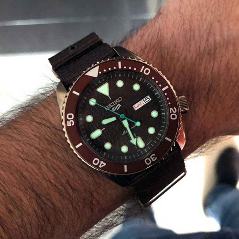 Seiko 5 Sport Automatic Brown Dial Brown Nylon Strap Watch For Men - SRPD85K1 wholesalehk.shop