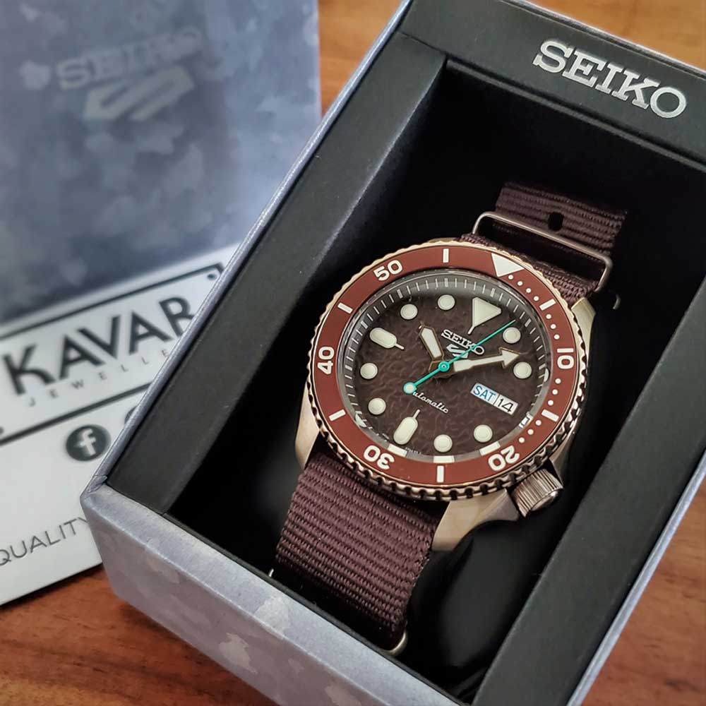 Seiko 5 Sport Automatic Brown Dial Brown Nylon Strap Watch For Men - SRPD85K1 wholesalehk.shop