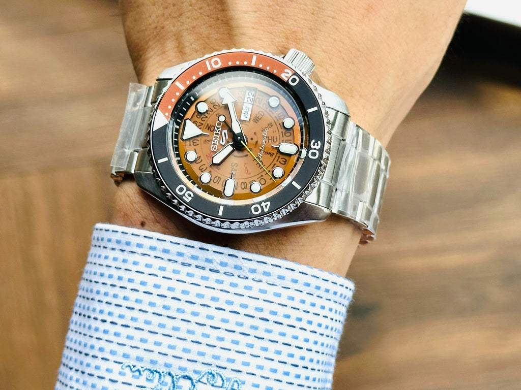 Seiko 5 Sports Sonar Special Edition Brown Dial Silver Steel Strap Watch For Men - SRPJ47K1 wholesalehk.shop