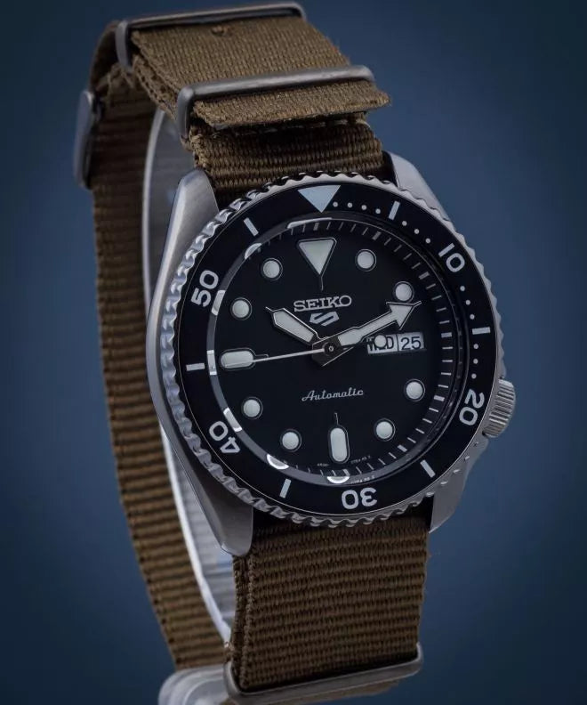 Seiko 5 Sport Automatic Black Dial Green Nylon Strap Watch For Men - SRPD65K4 wholesalehk.shop