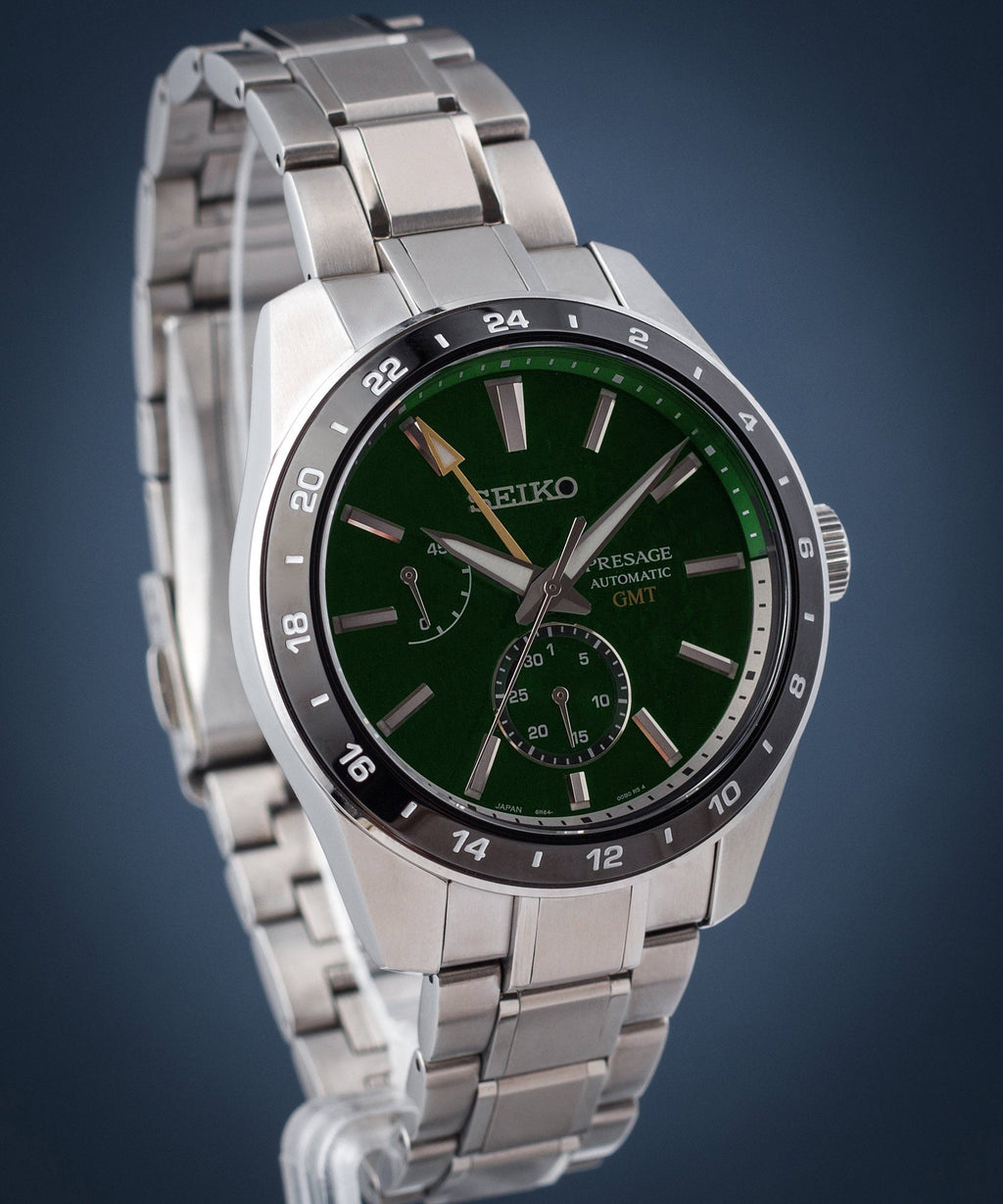 Seiko Presage Sharp Edged Series GMT Green Dial Silver Steel Strap Watch For Men - SPB219J1 wholesalehk.shop